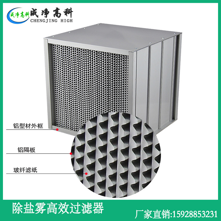  High efficiency filter for removing salt mist